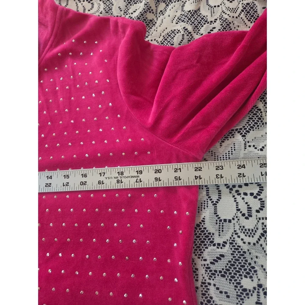 Laura Ashley Pink Velour Tracksuit Set XL Rhinestone‎ Zip Jacket Wide Leg Pants